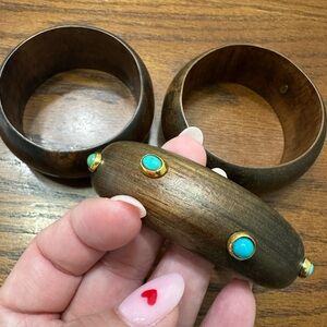 Alexis Bittar Brown and Blue Wooden Bangles